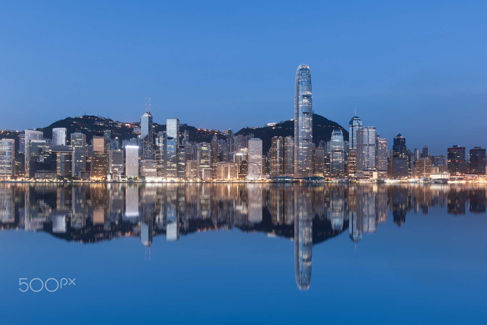 Victoria Harbor and Hong Kong at night