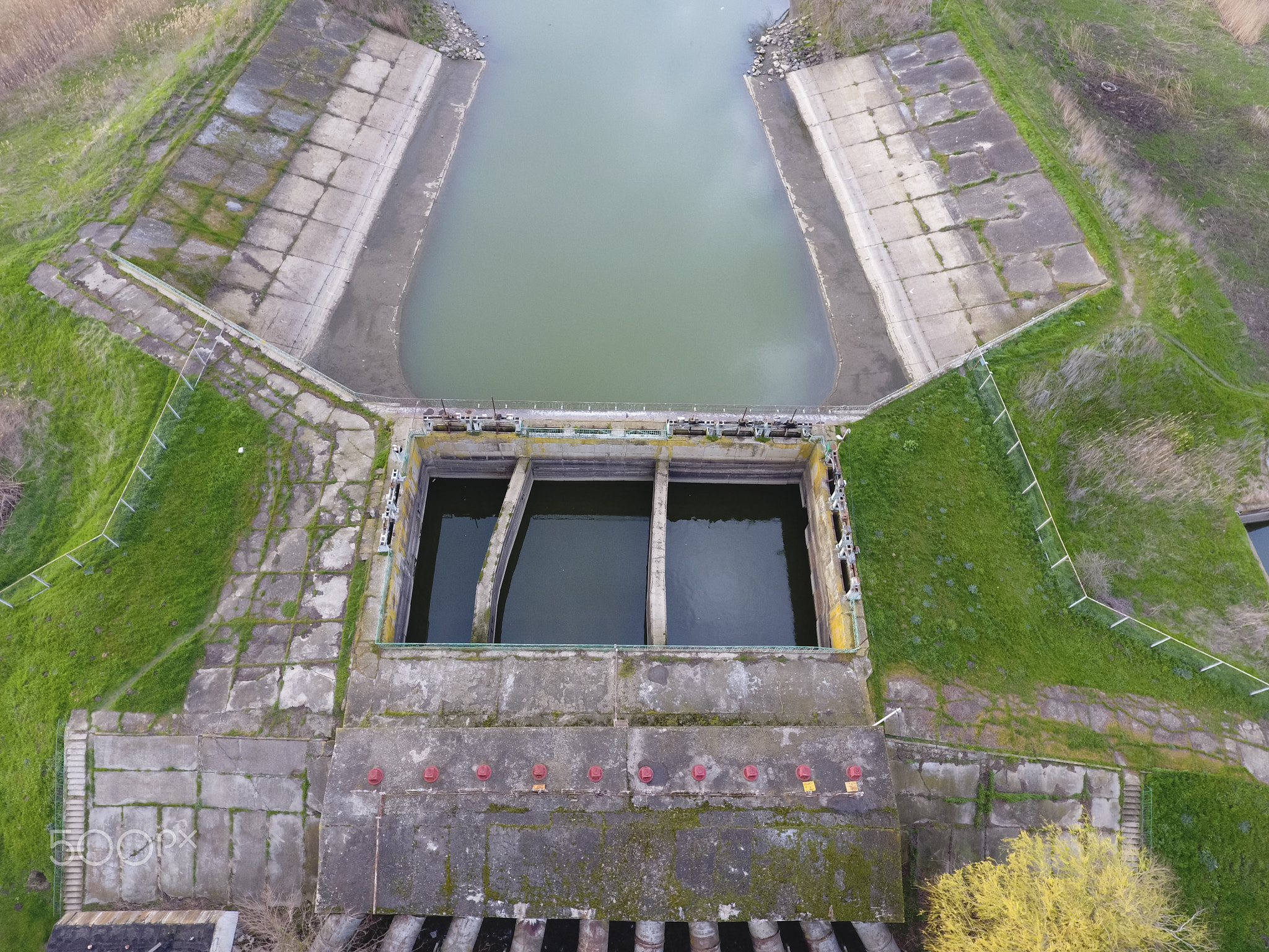 Water pumping station of irrigation system of rice fields. View