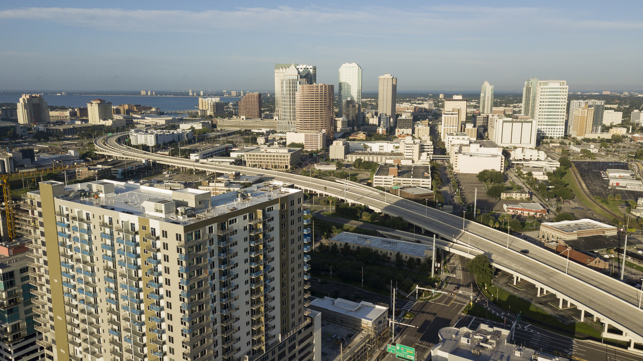 Aerial View Over Interstate Highway Leading to Downtown Tampa Fl