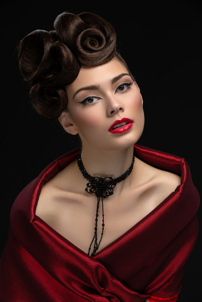 beautiful young woman with fancy hairdo and red lips by Svetlana Mandrikova on 500px.com