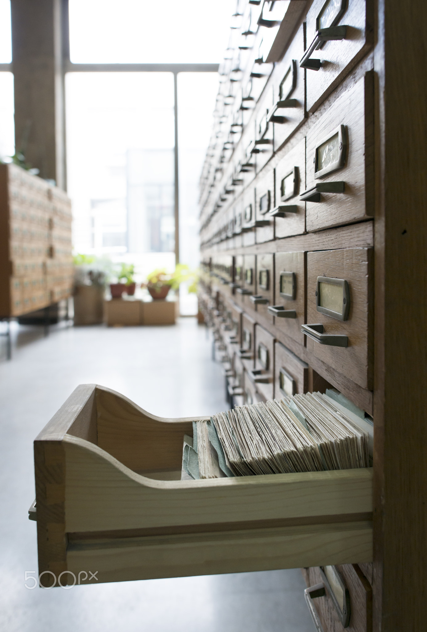 Old wooden drawers in archive
