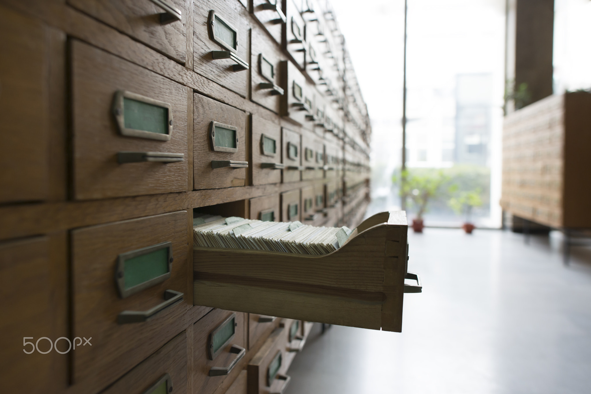Old wooden drawers in archive