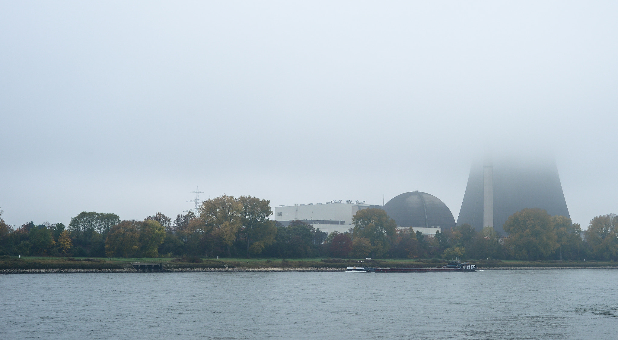 Foggy autumn morning in Germany on the river Rhine