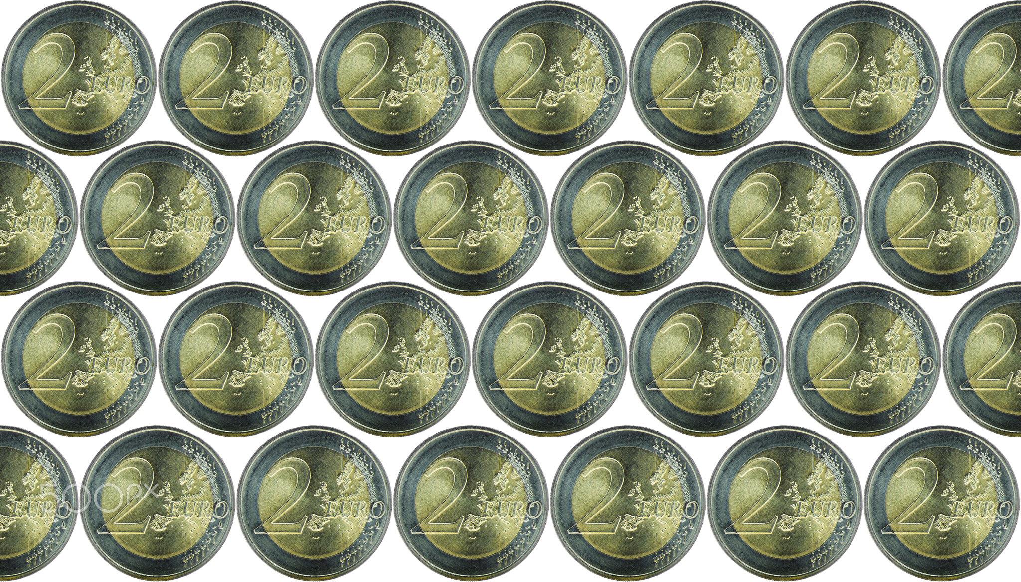 A pile of coins, the European currency  2 EURO.