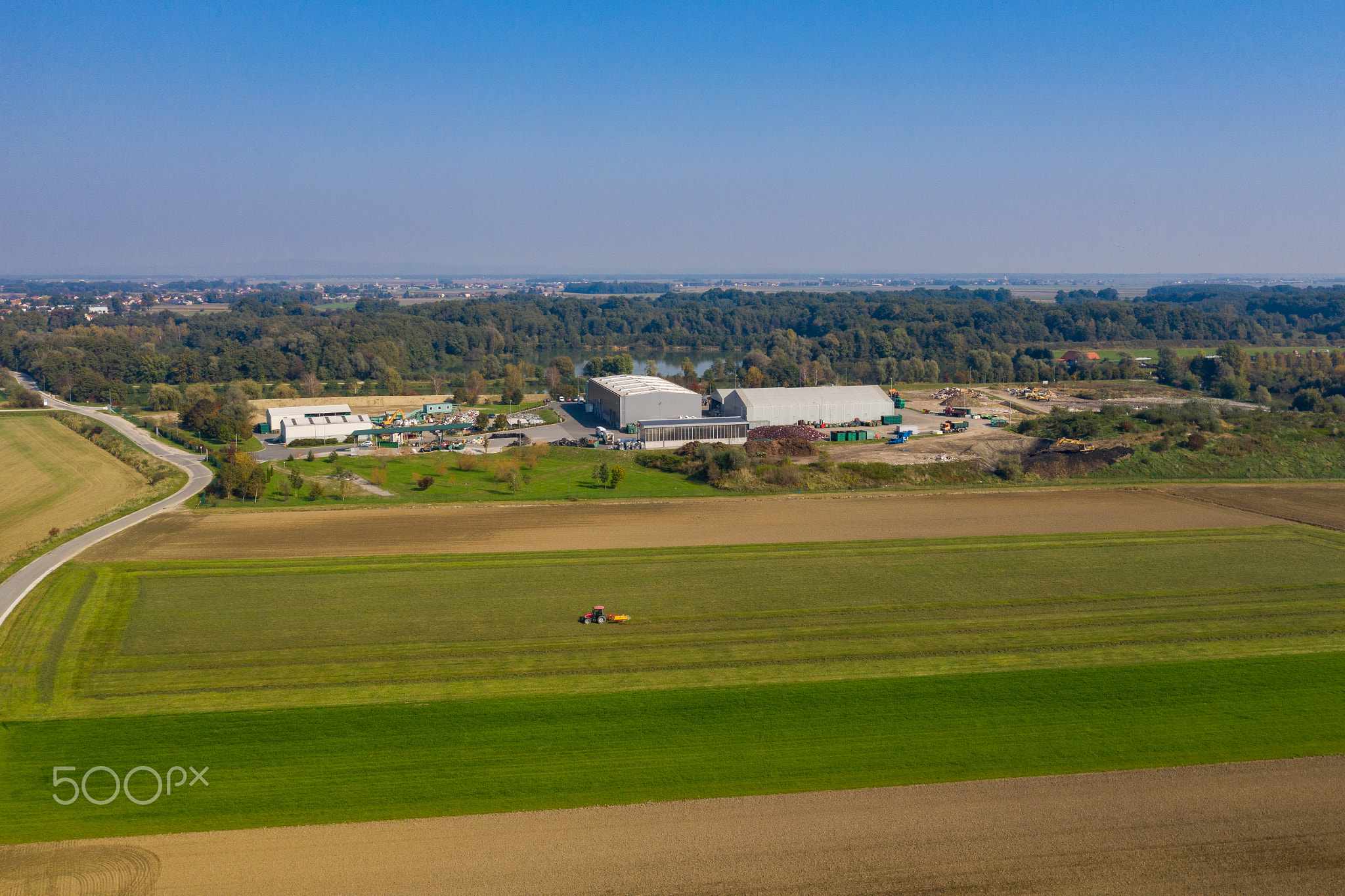 Aerial view on Waste and Recycling Centre in rural landscape