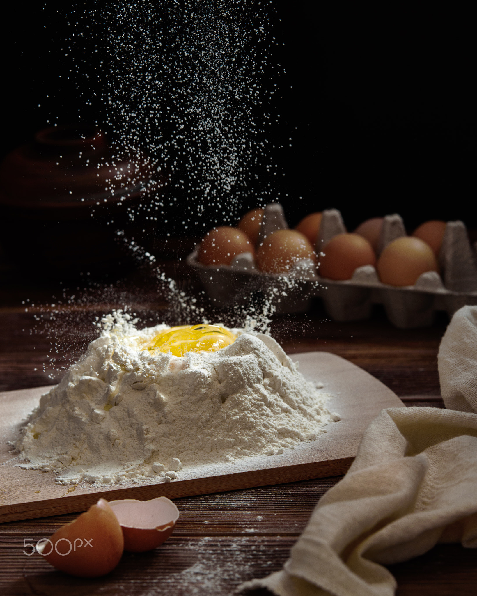 egg falls into flour