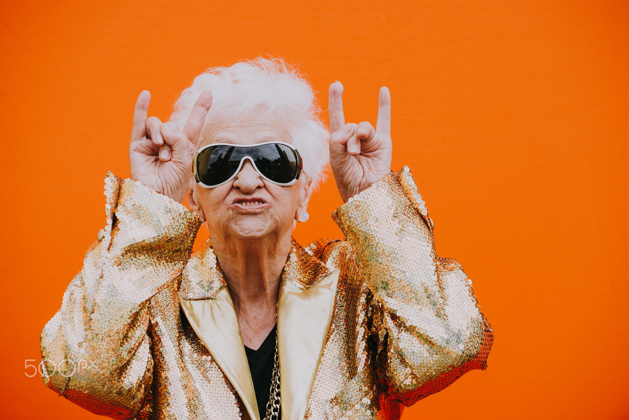 Grandmother portraits on colored backgrounds