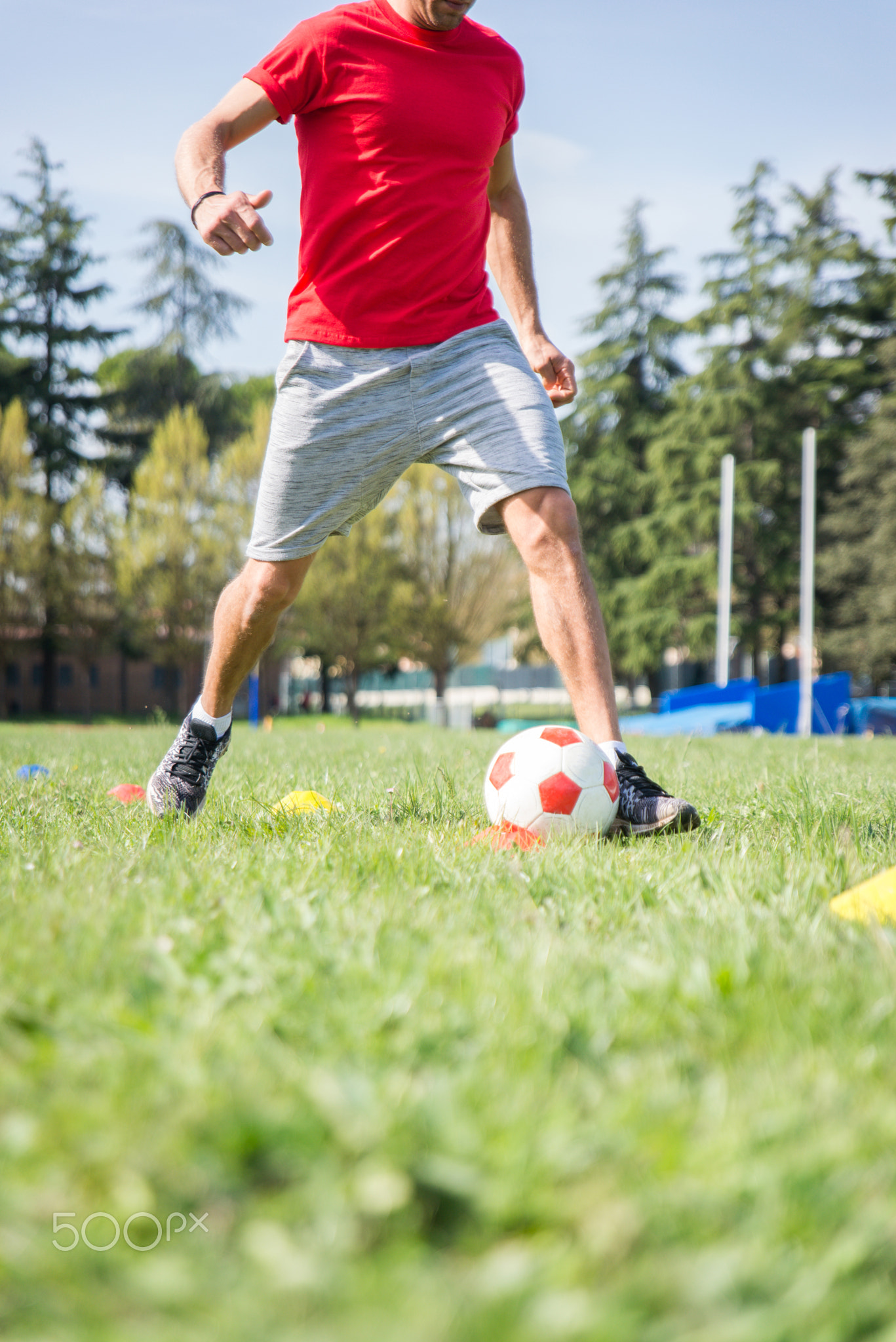Football players training in soccer field
