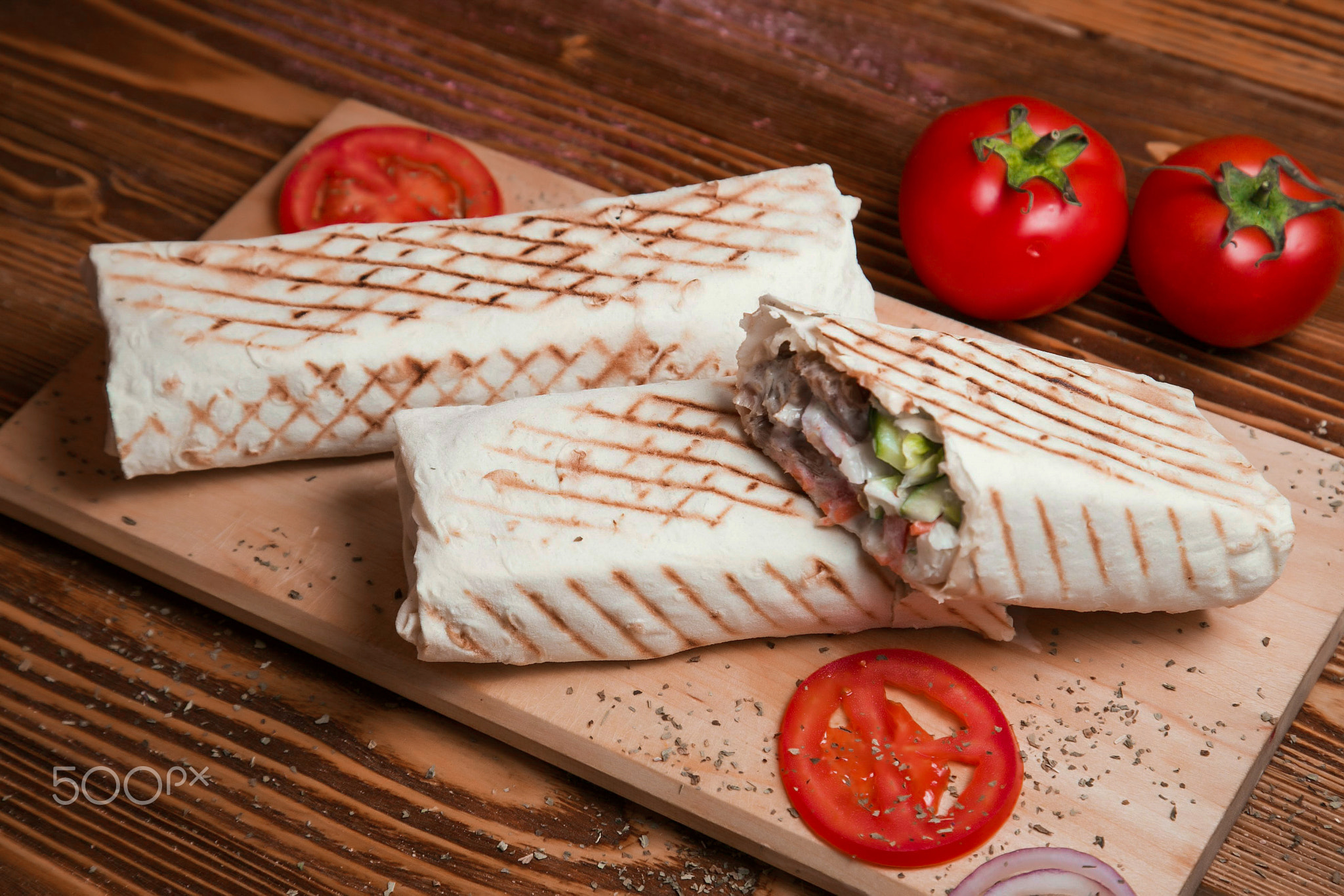 Shawarma sandwich gyro fresh roll of lavash (pita bread) chicken beef shawarma falafel RecipeTin...