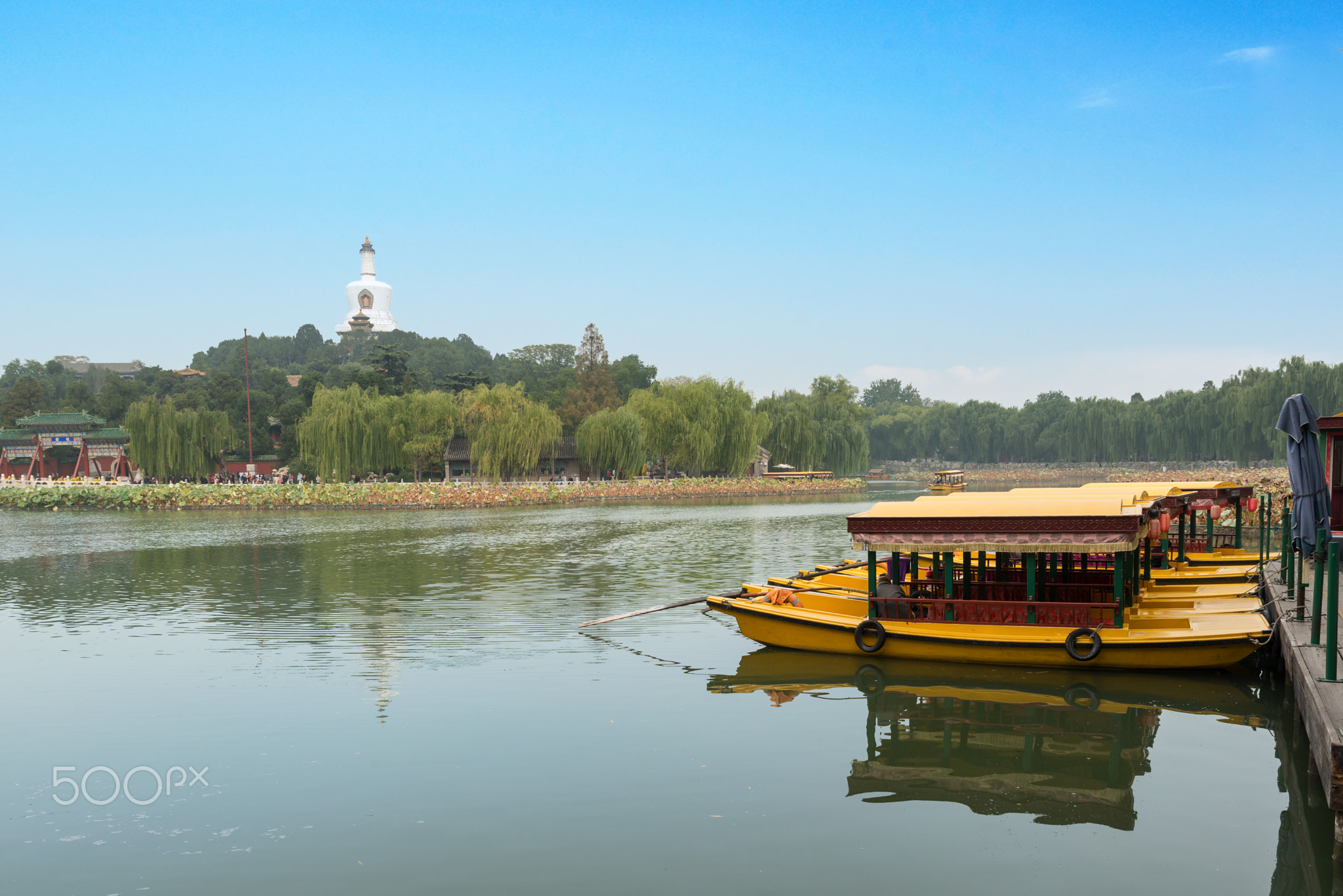 View of Jade Island with White Pagoda in Beihai Park at Beijing,