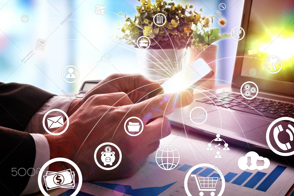 Concept of communication and internet in business with icons