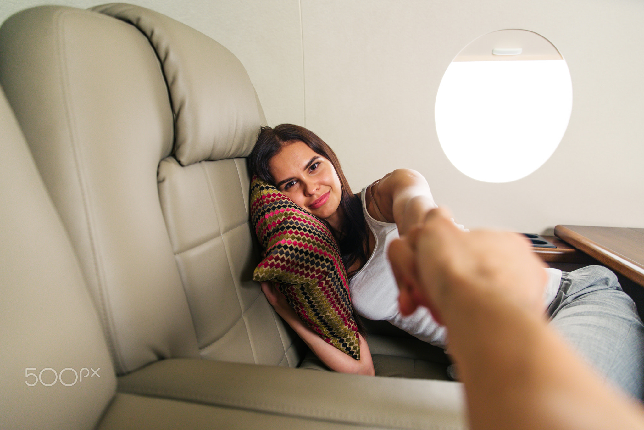 Couple on private jet
