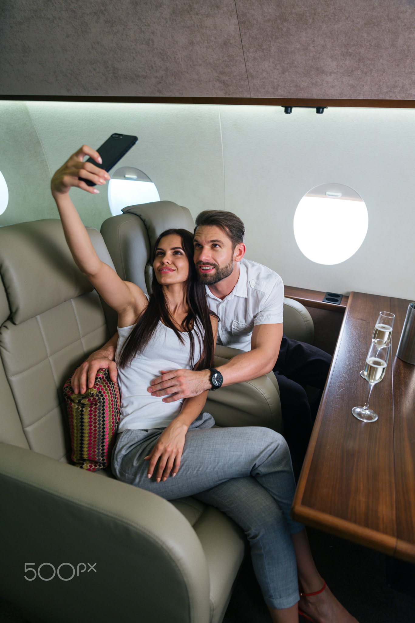 Couple on private jet