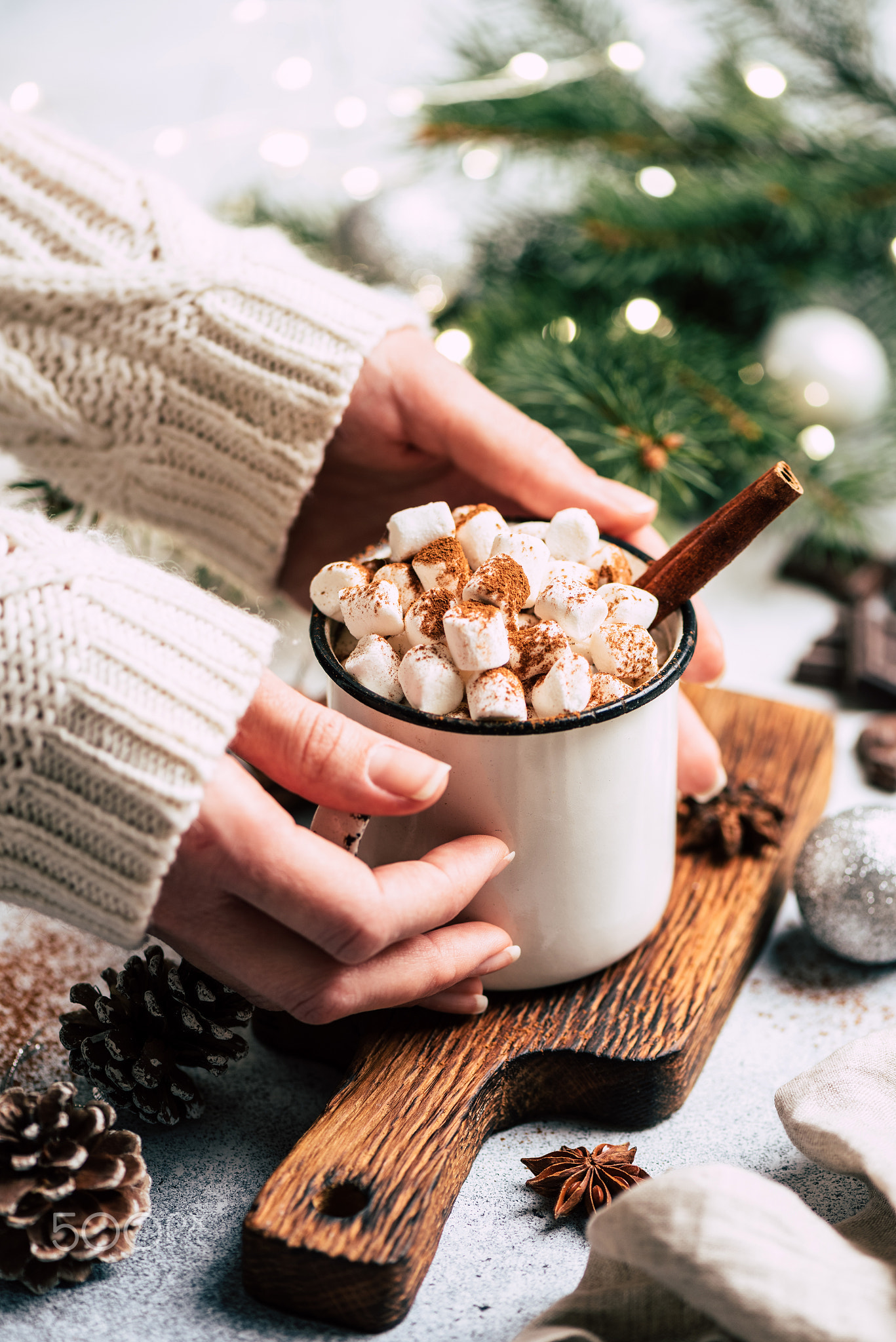 Christmas drink hot chocolate with marshmallows