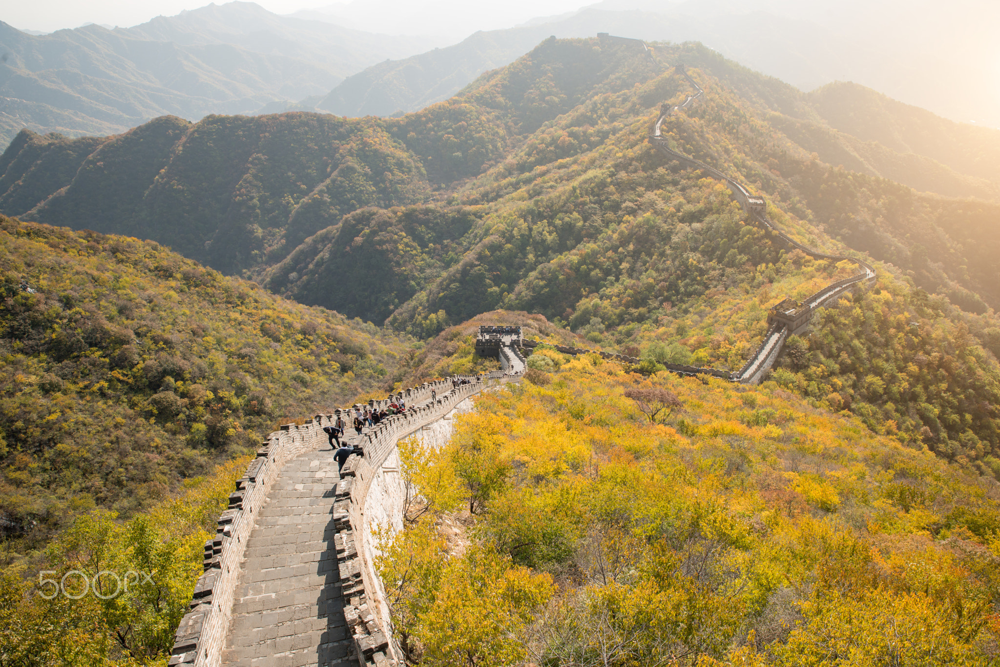 China The great wall distant view compressed towers and wall seg