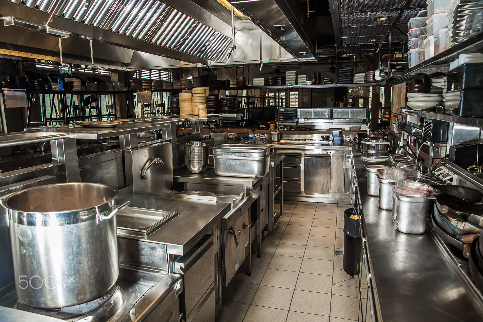 Professional kitchen, view counter in steel