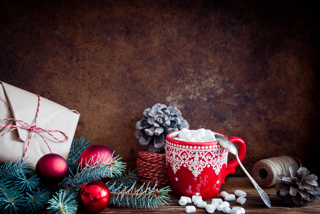 Hot chocolate with marshmallow and christmas gift by Anna Ozerova on 500px.com