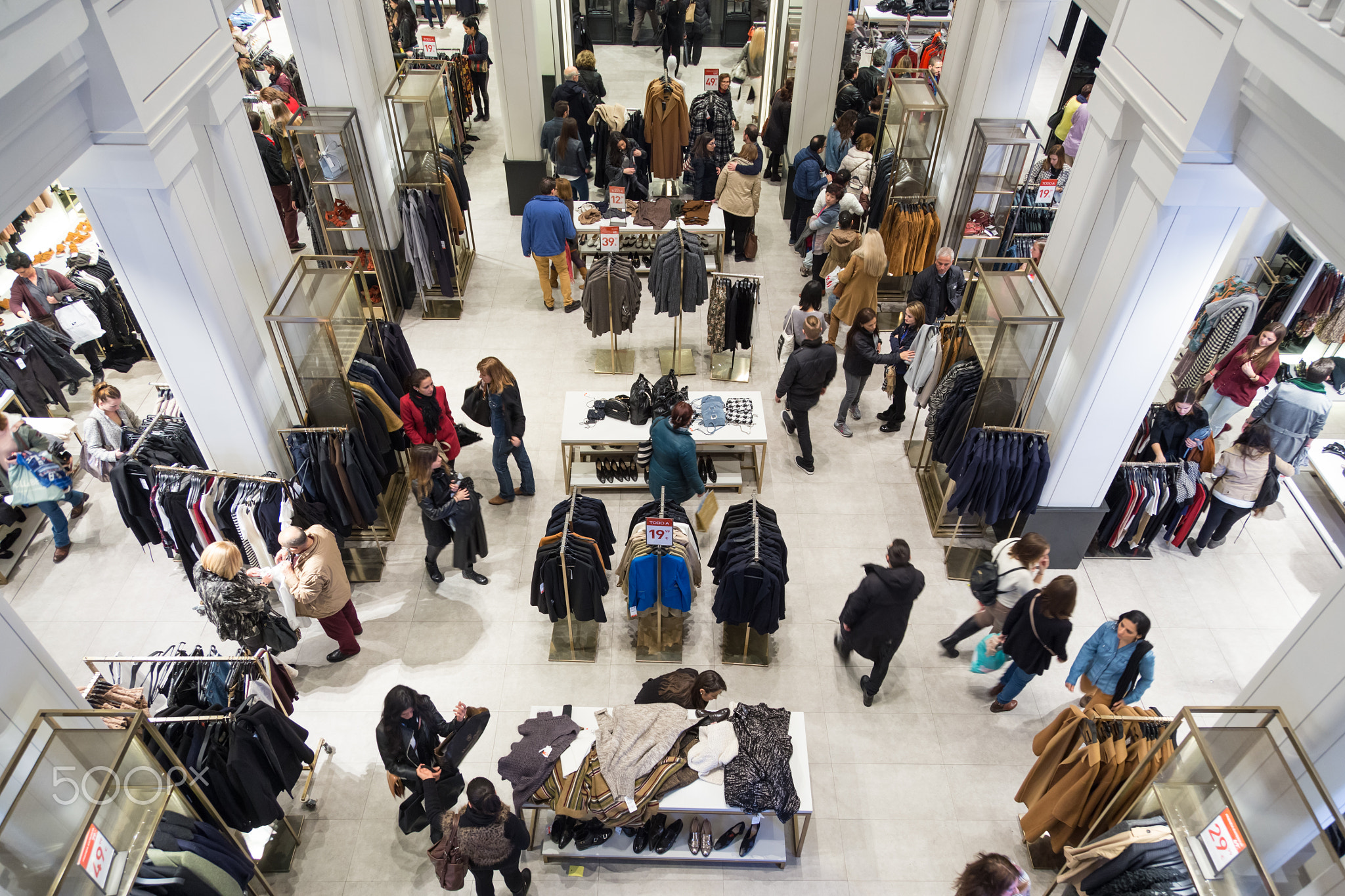 Interior of Zara store on Gran Via shopping street in Madrid, Spain..