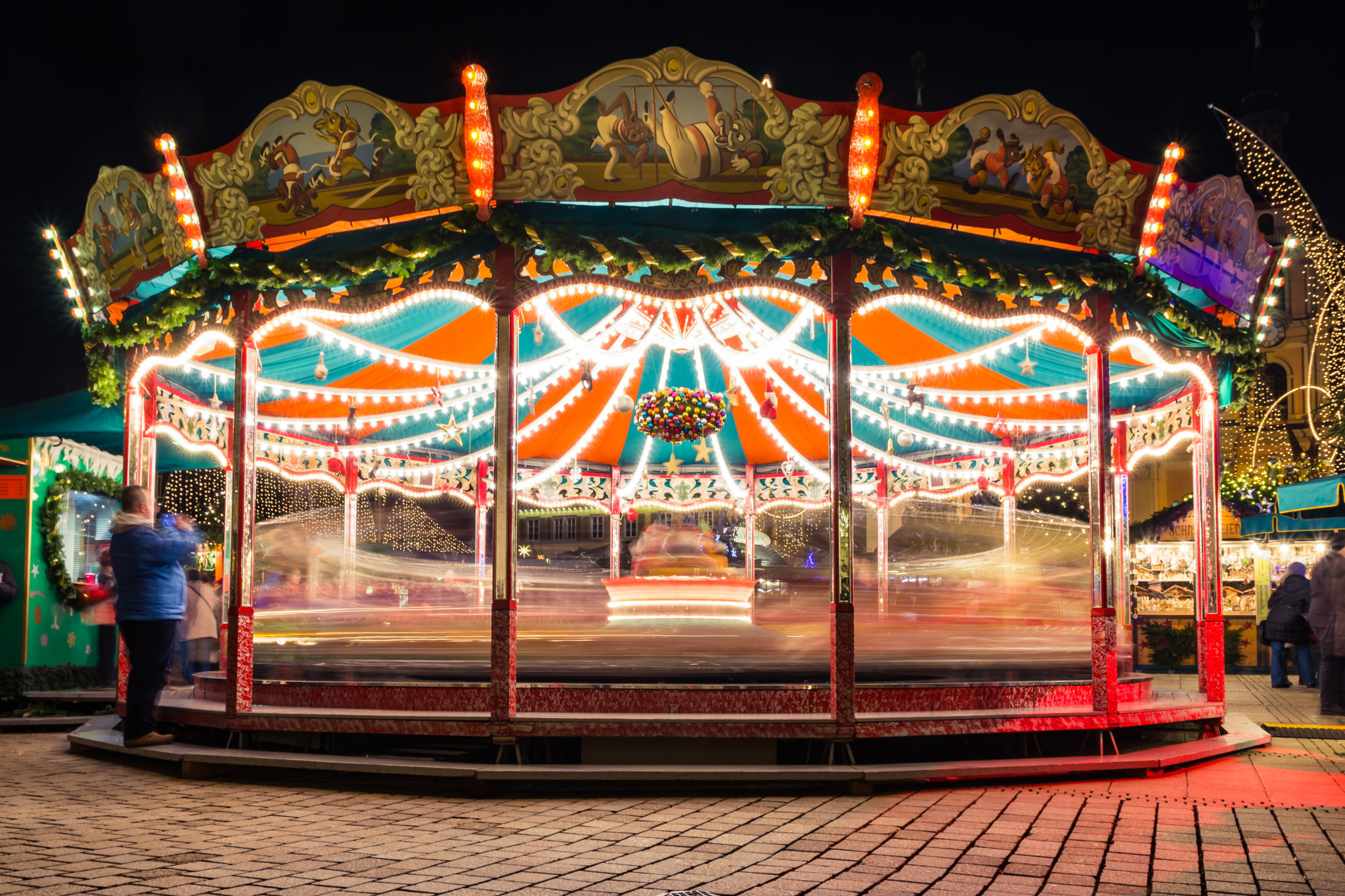 Merry Go Round Long Exposure German Christmas Market Holiday Celebration Children Ride