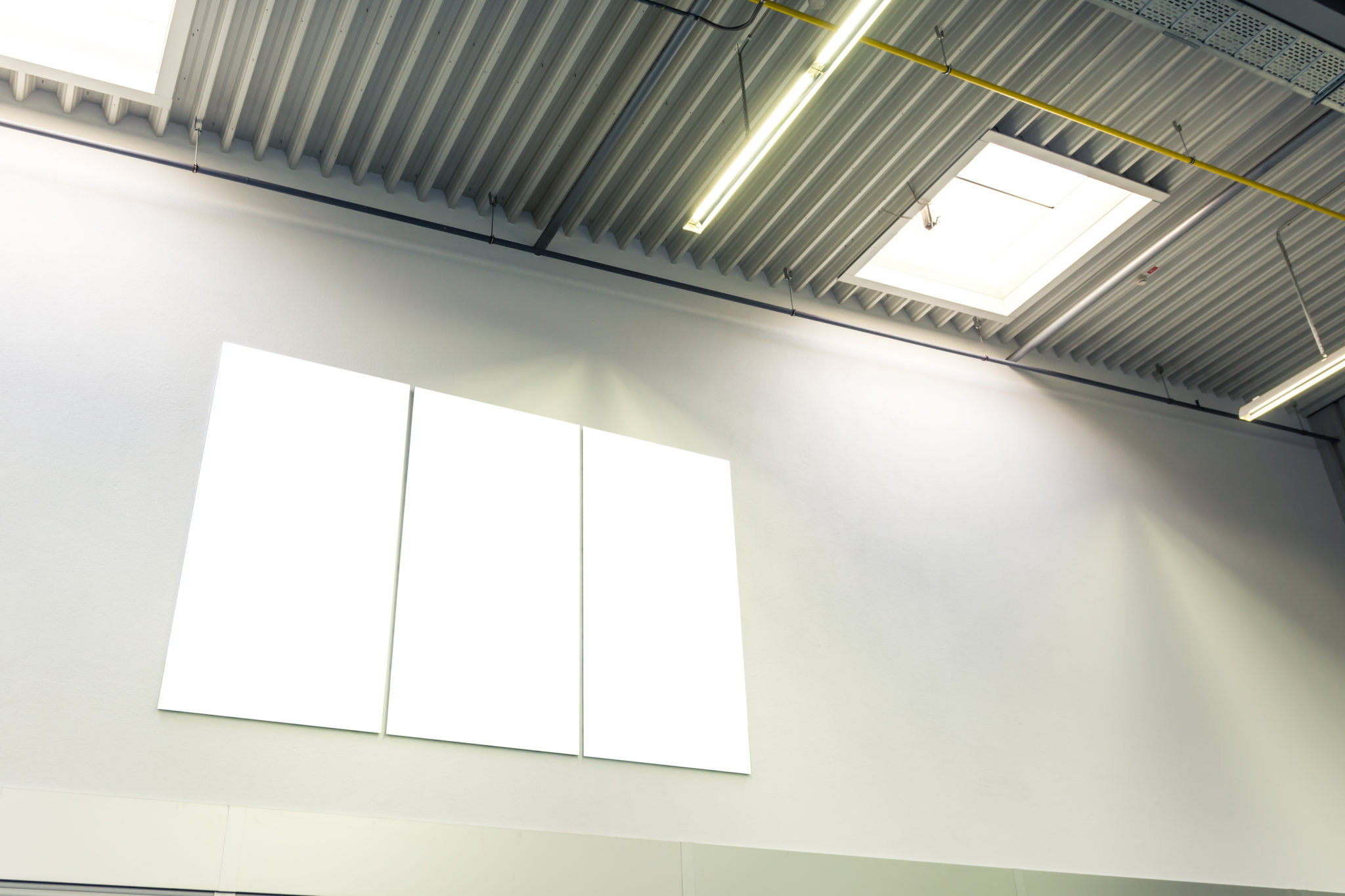 Factory Floor Poster Mockup Blank Indoors Three Part Decoration