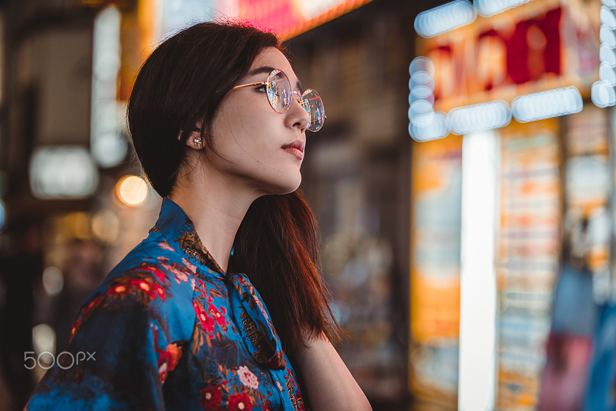 Pretty asian woman portrait with led lights