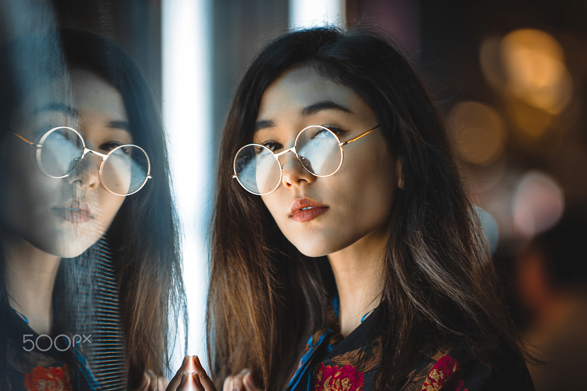 Pretty asian woman portrait with led lights