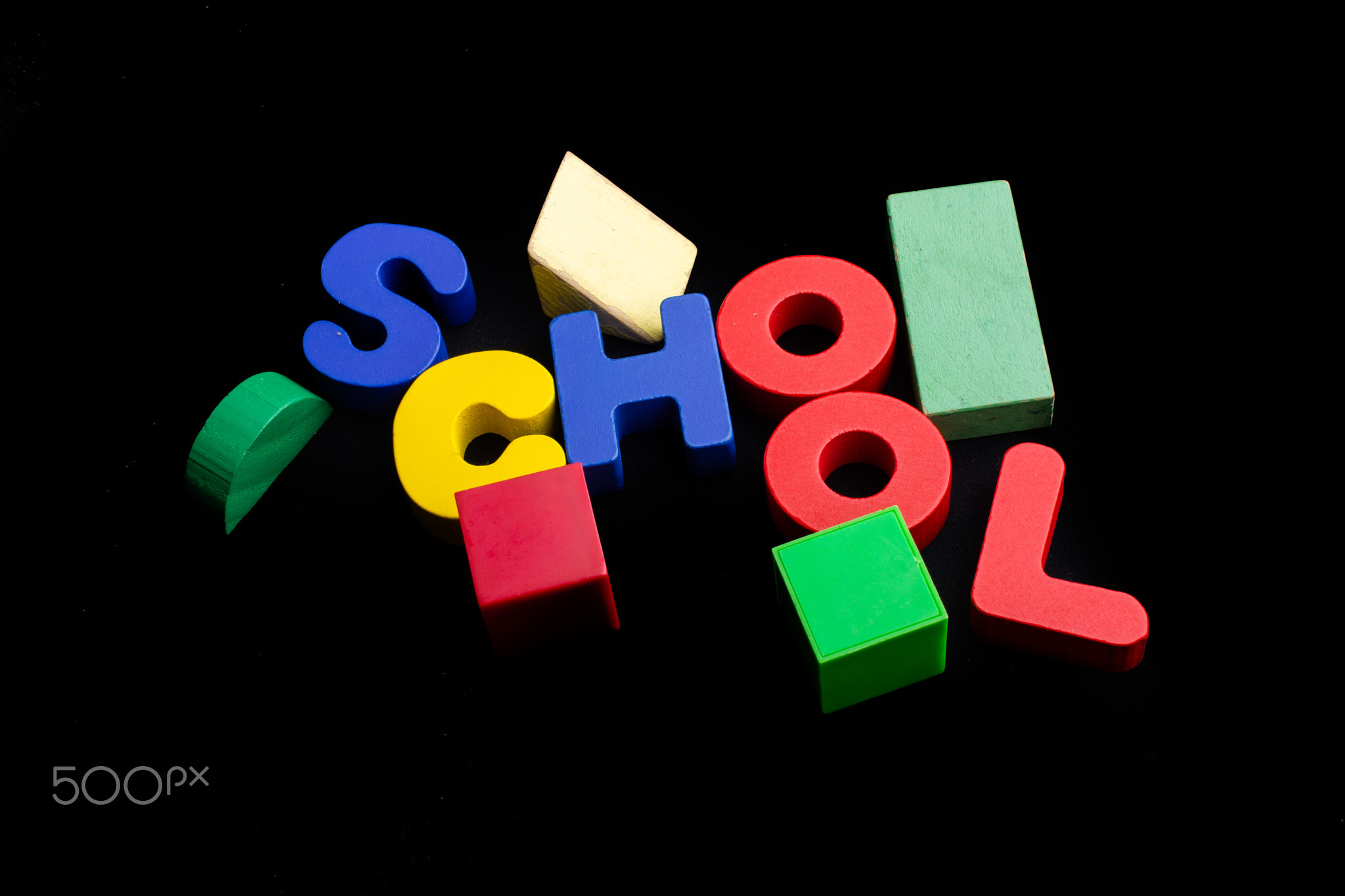 School lettering by colorful wooden letters