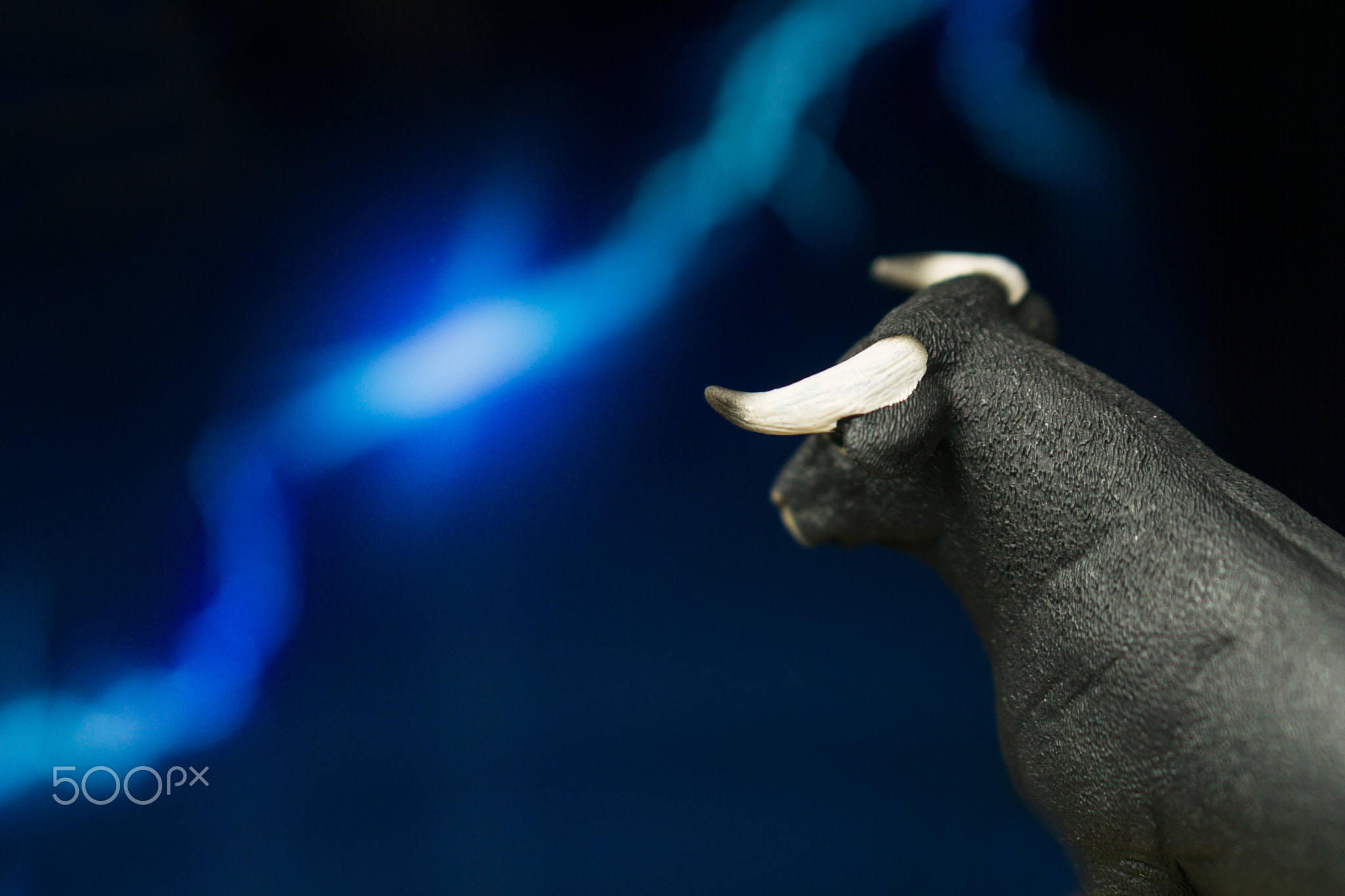 Bull With Bitcoin Cryptocurrency with lightning behind it. Bull Market Wall Street Financial...