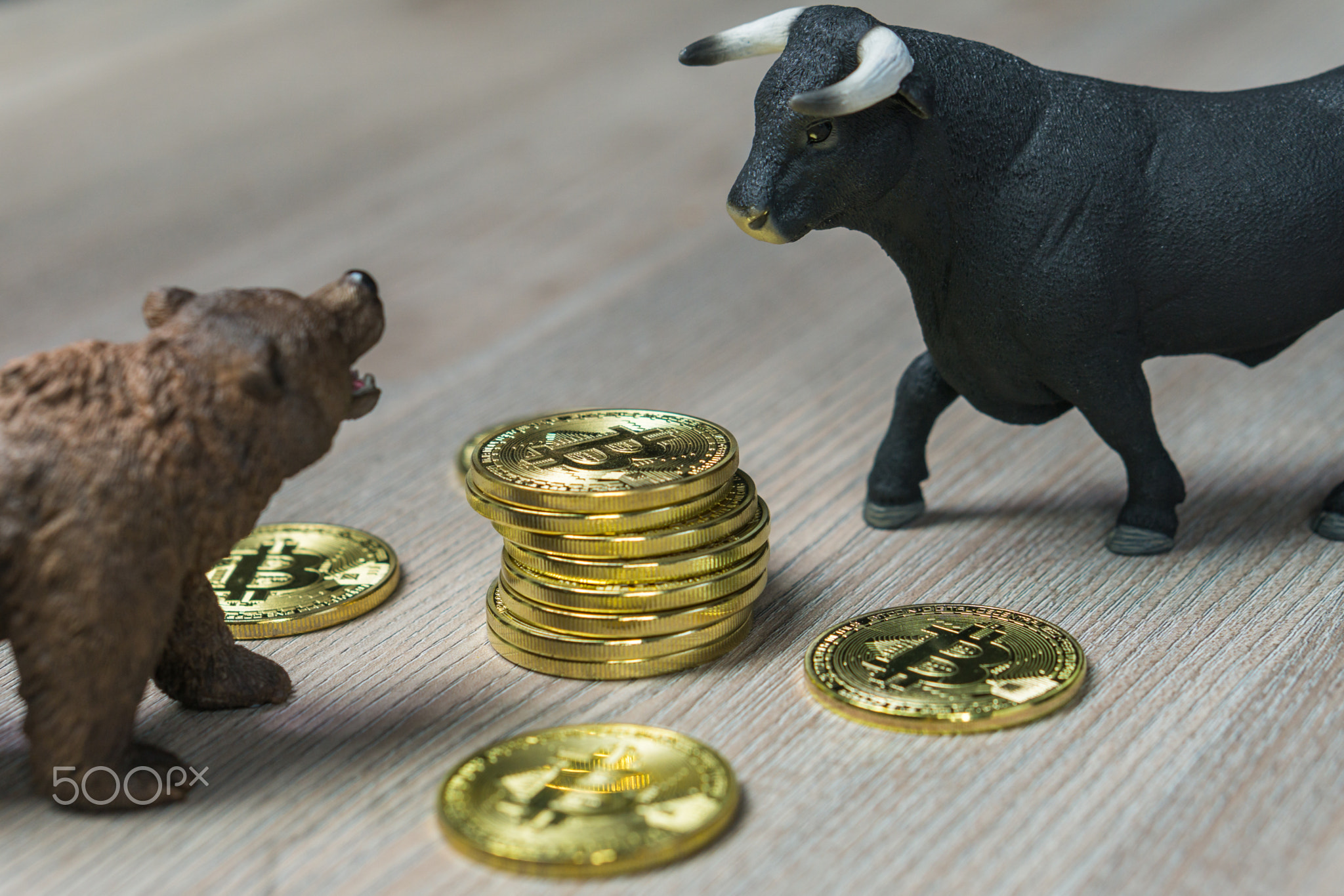 Cryptocurrency Bitcoin price with bull and bear trend concept