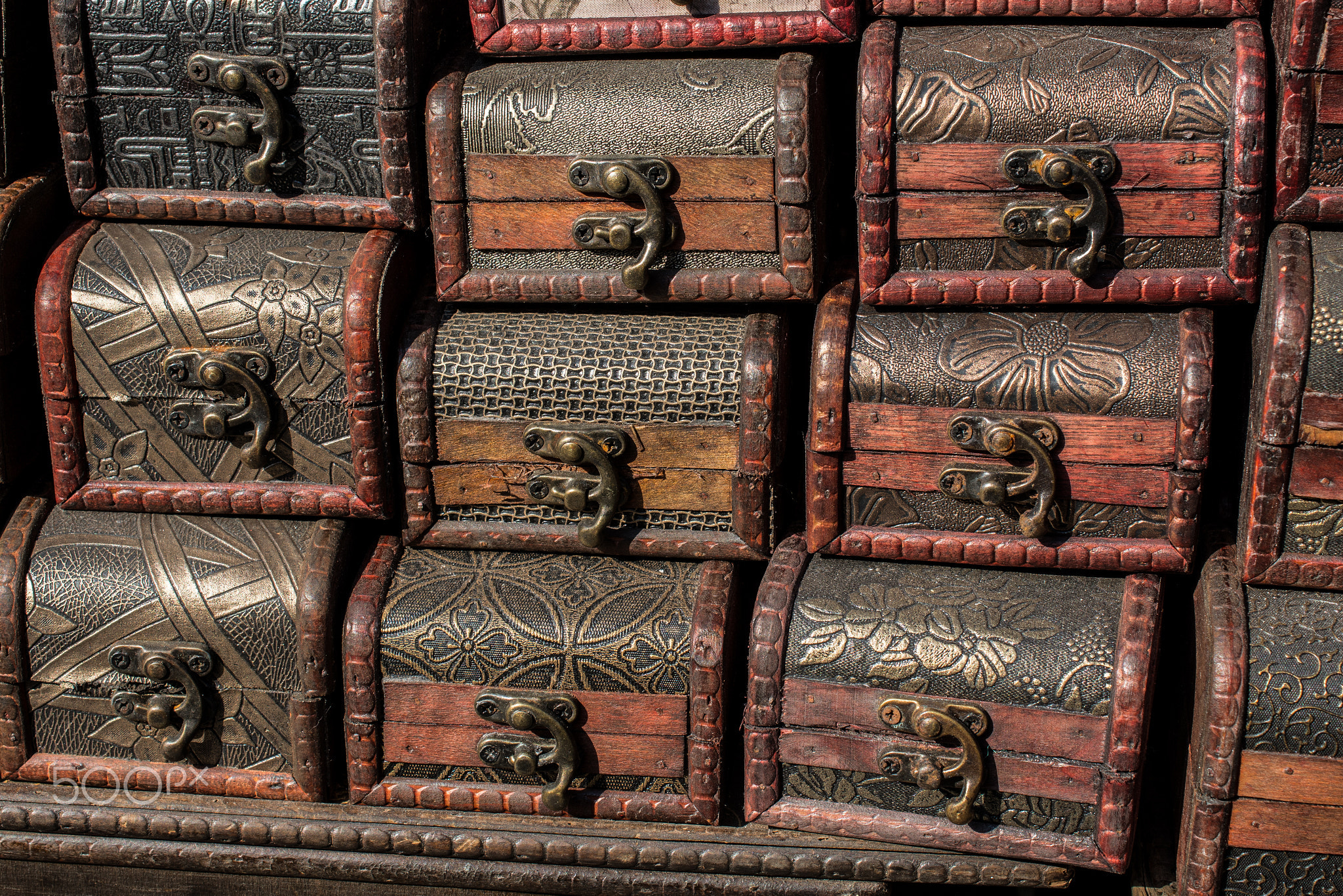 Set of wooden boxes of brown color