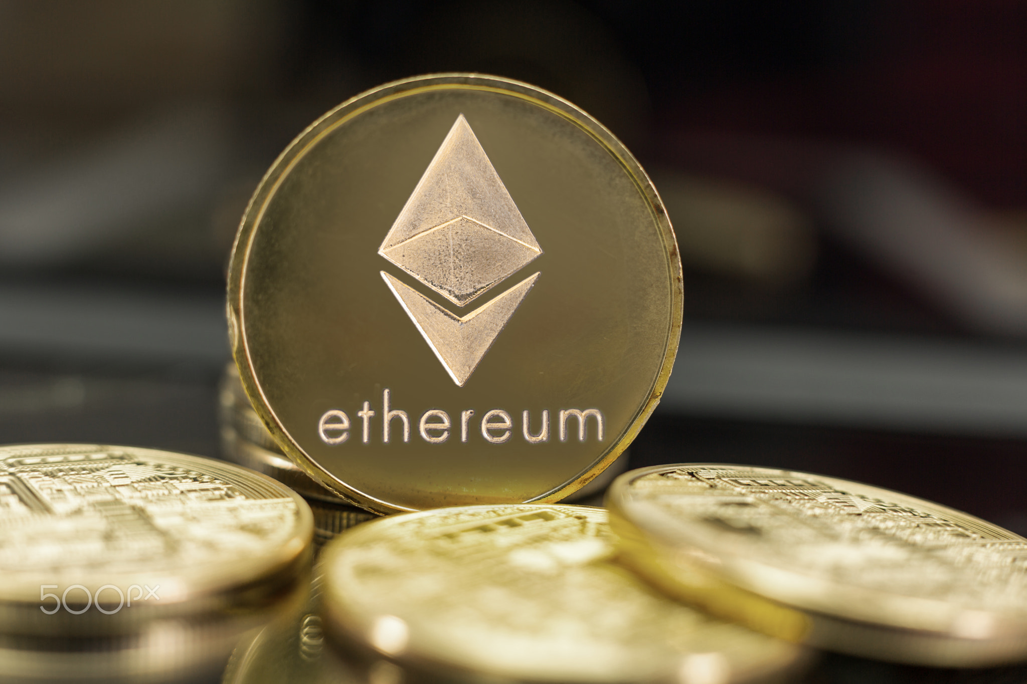 Ethereum coin on dark background