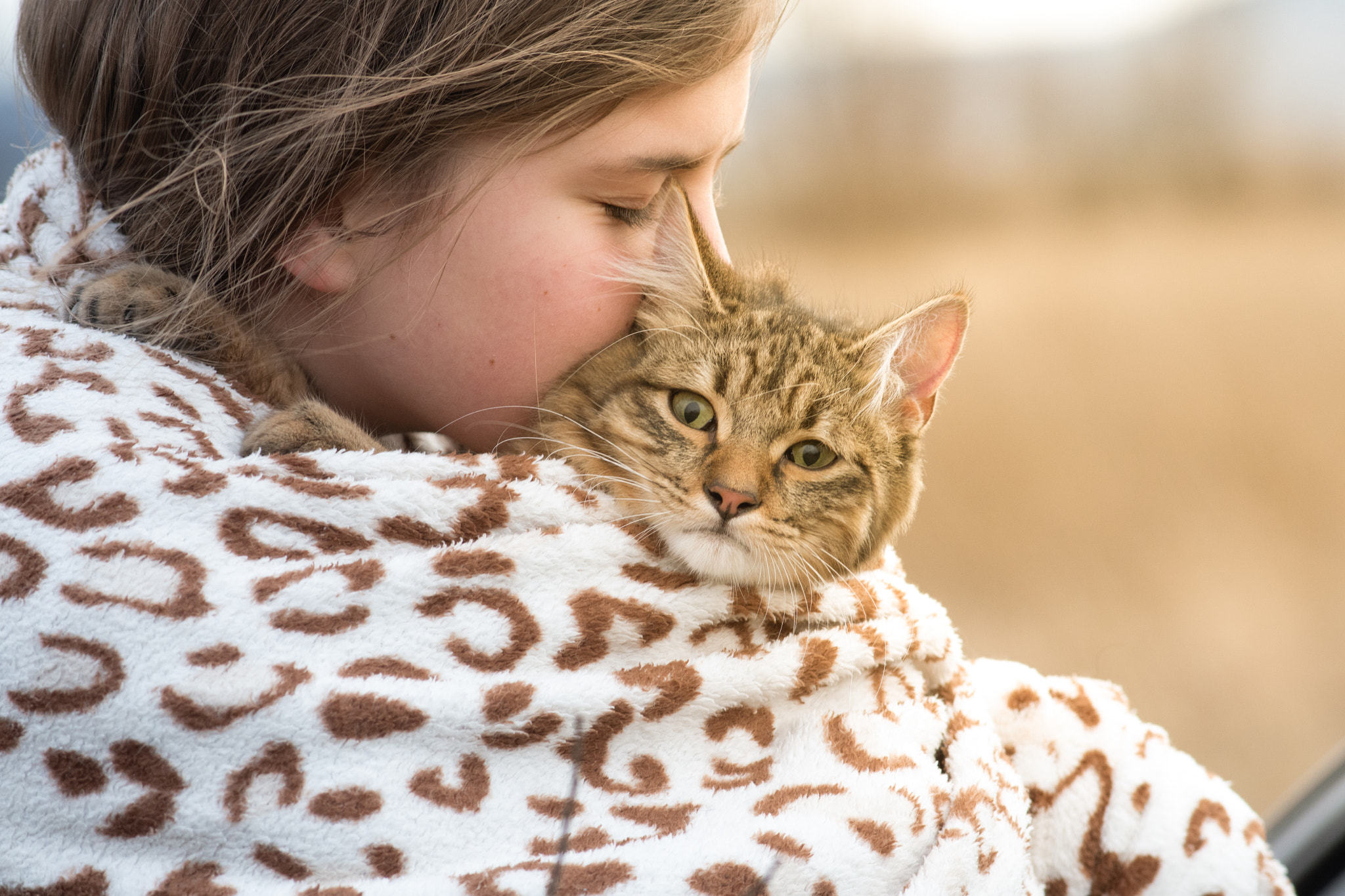 Girl with her cat, true feelings