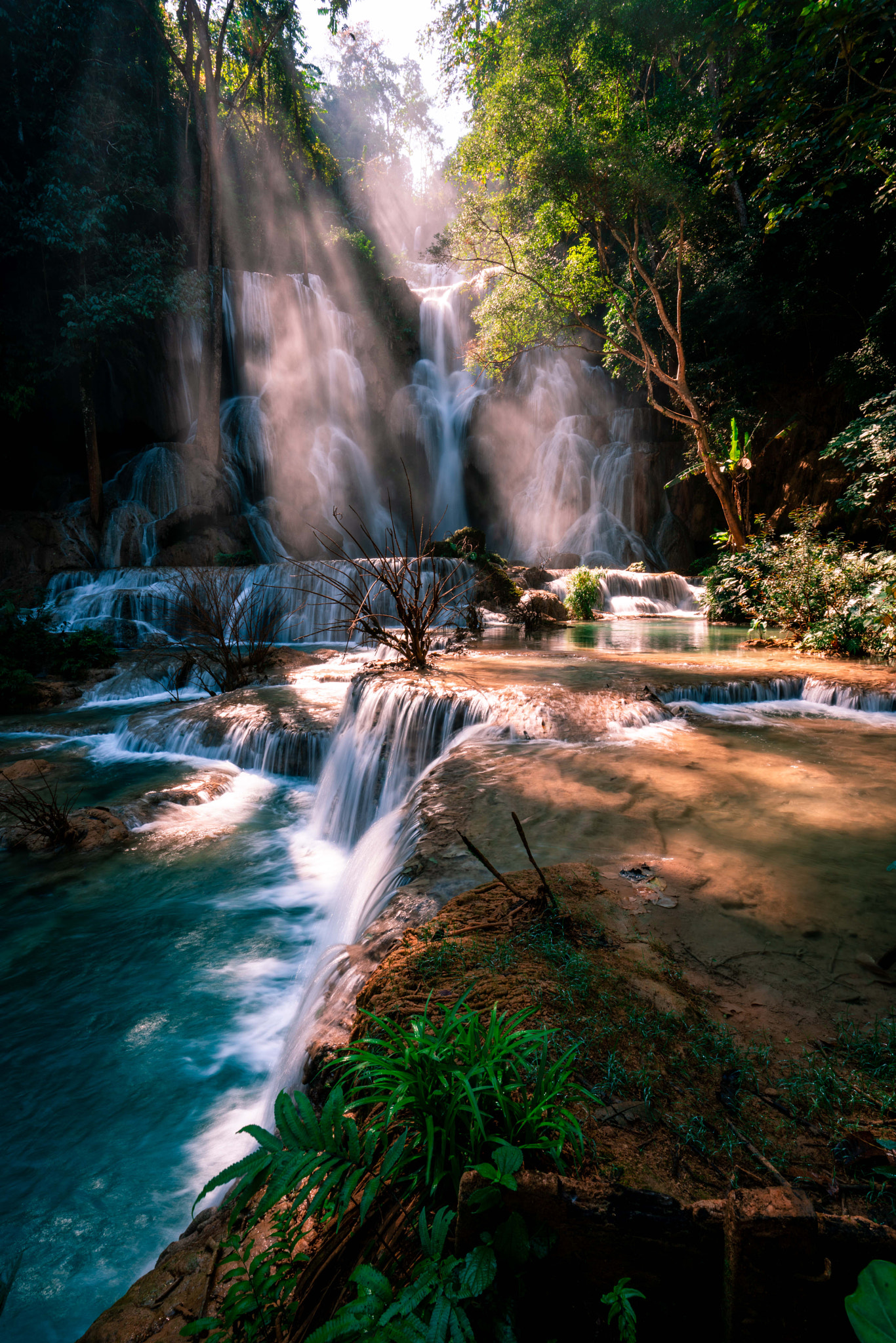 Midday Sunlight at the Kuang Si Waterfall