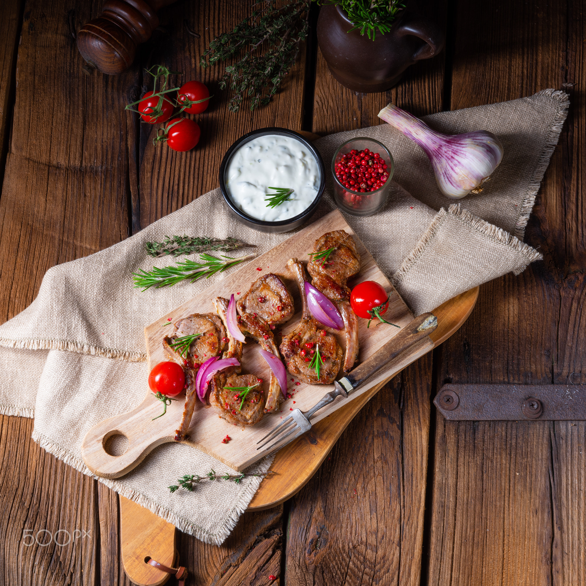 Tasty Lamb chops with mint and rosemary