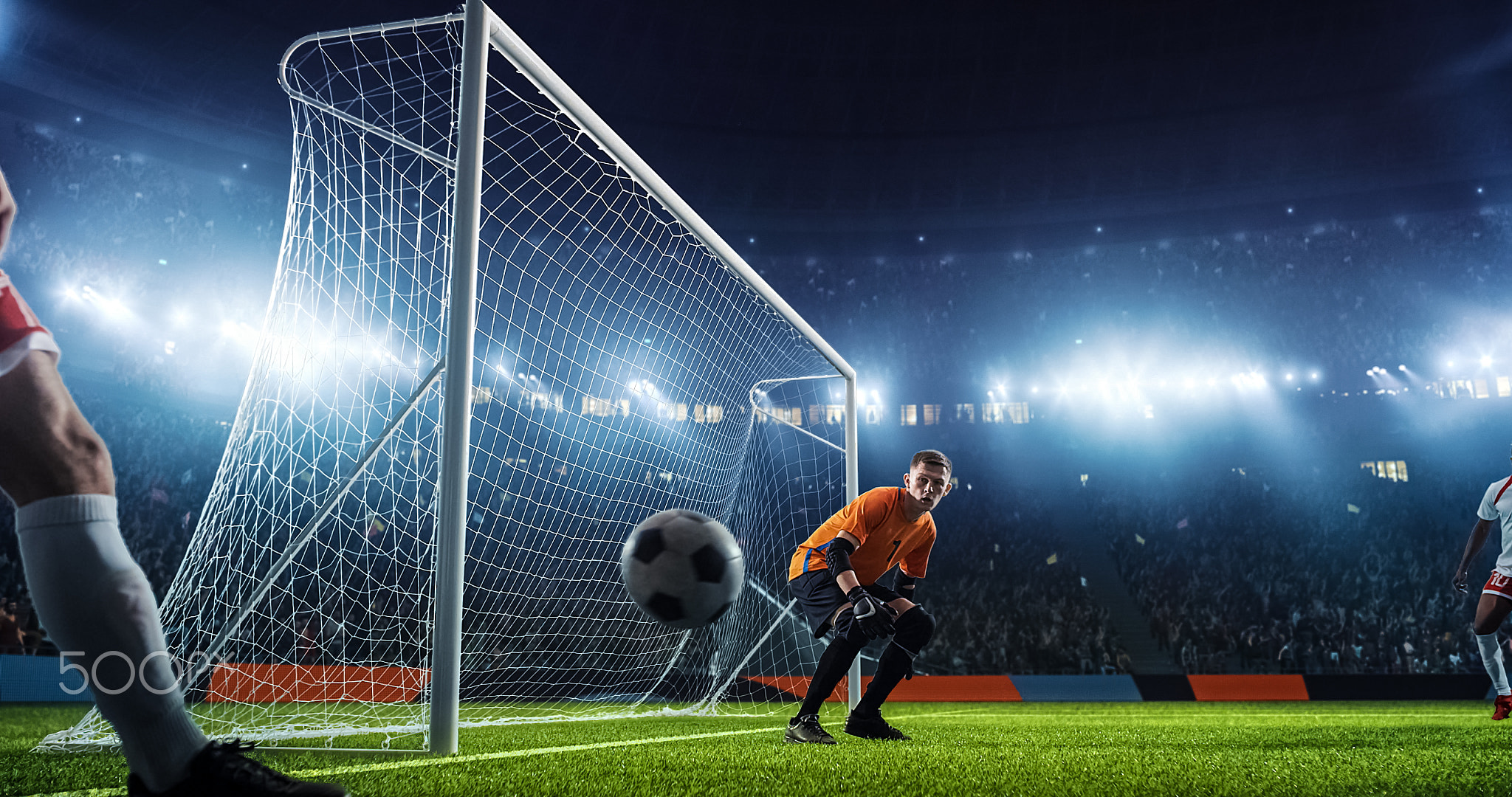 Soccer game moment on professional stadium