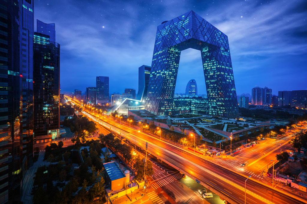Night cityscape with bilding and road in Beijing city by Anek S on 500px.com
