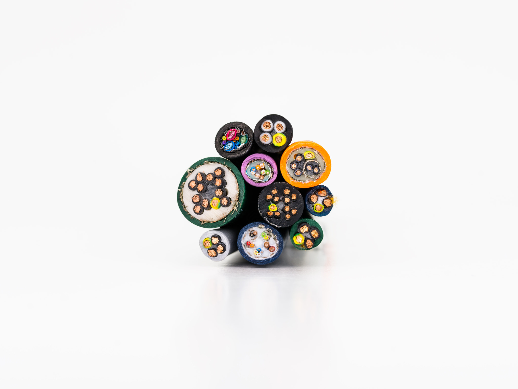 Cross-section of various electric cables, isolated