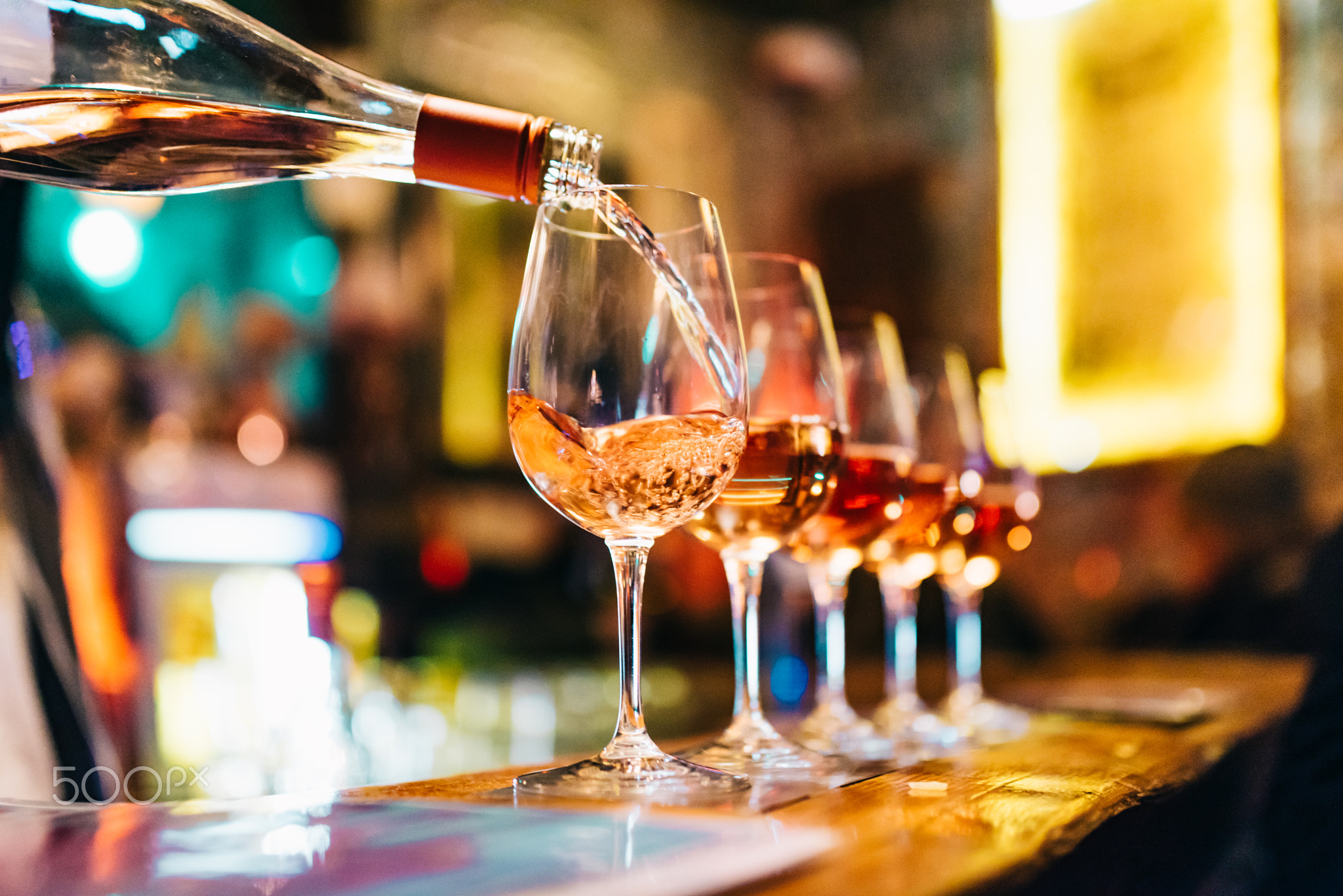 Wine Serving in Glasses in Bar Restaurant