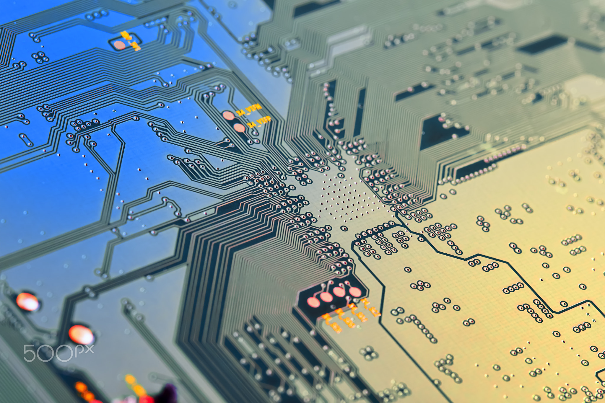 Electronic circuit board close up.