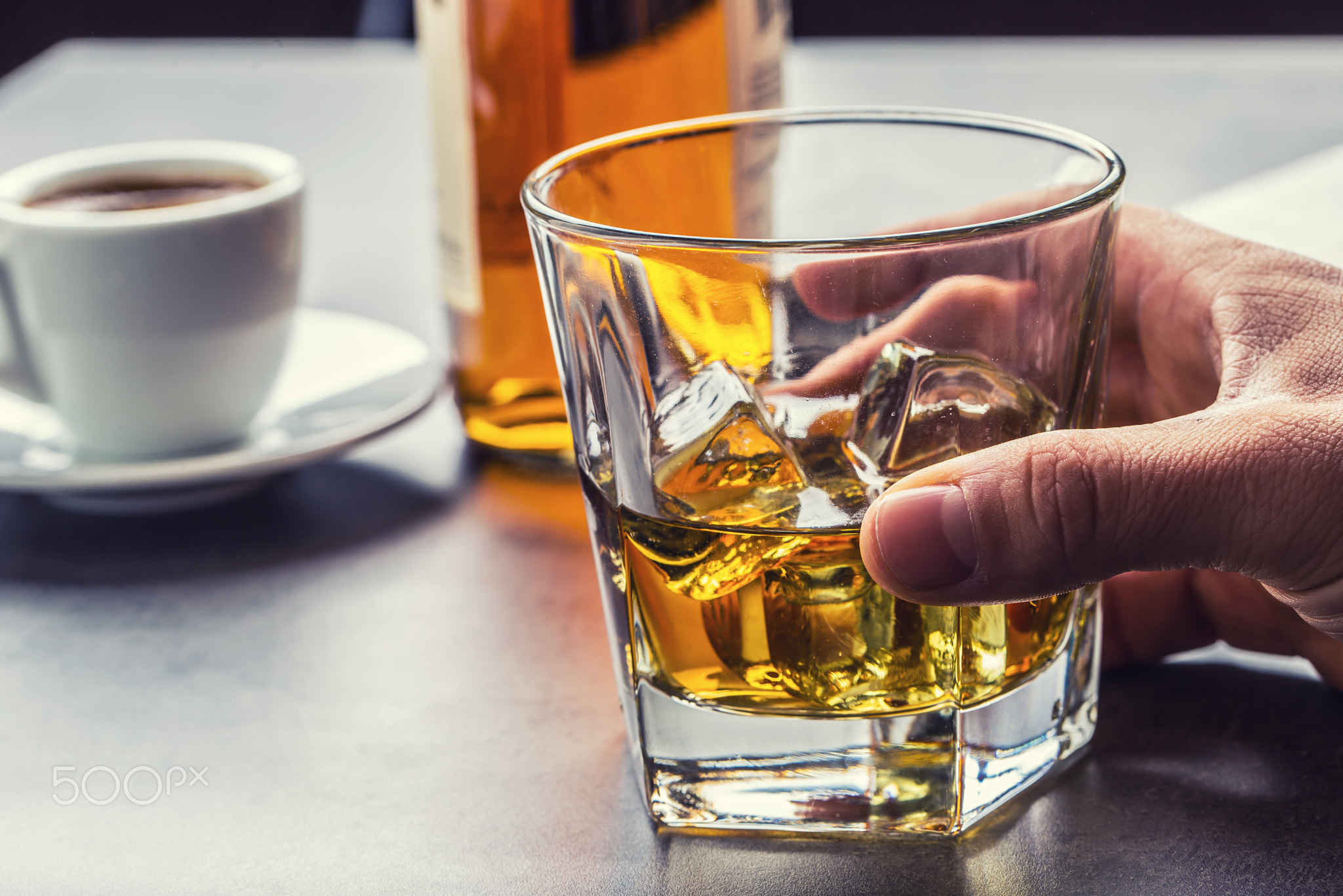Hand alcoholic and drink the distillate whiskey brandy or cognac
