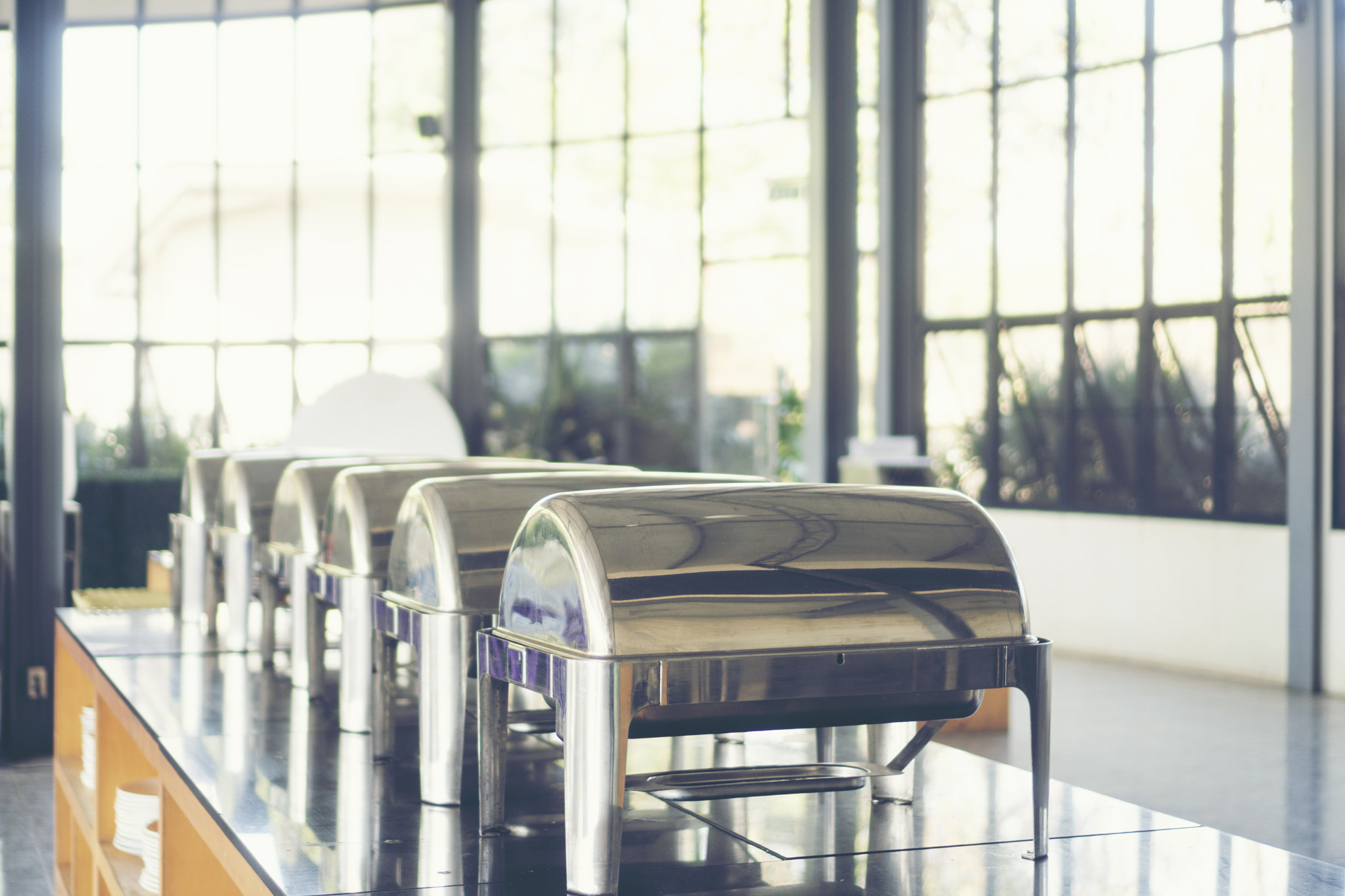 Lunch counter at modern public catering restaurant