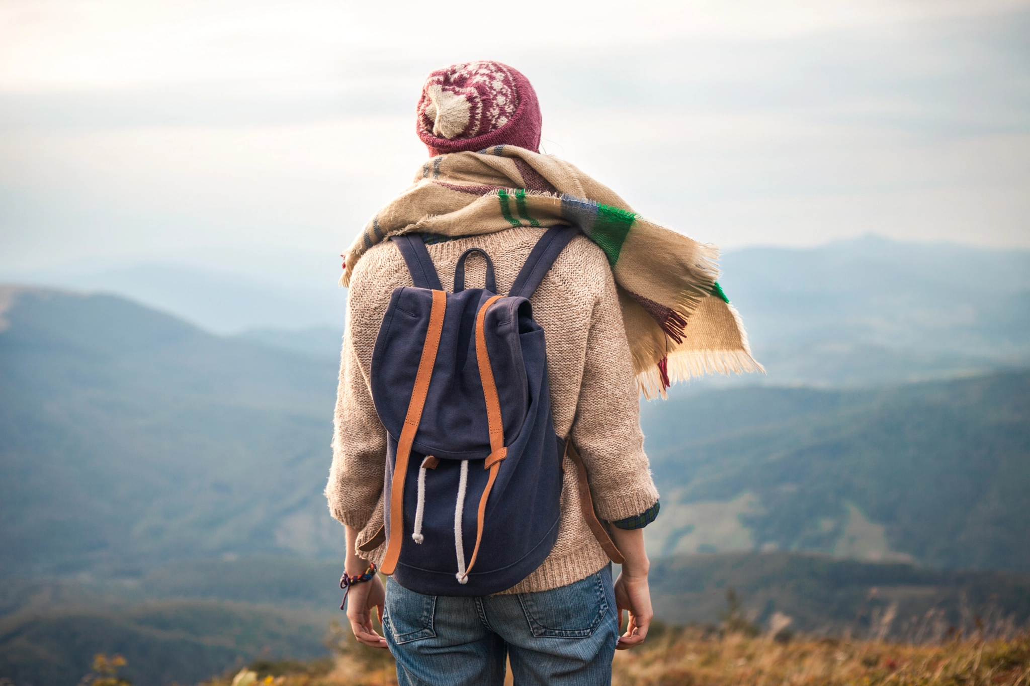 Hipster young girl with backpack