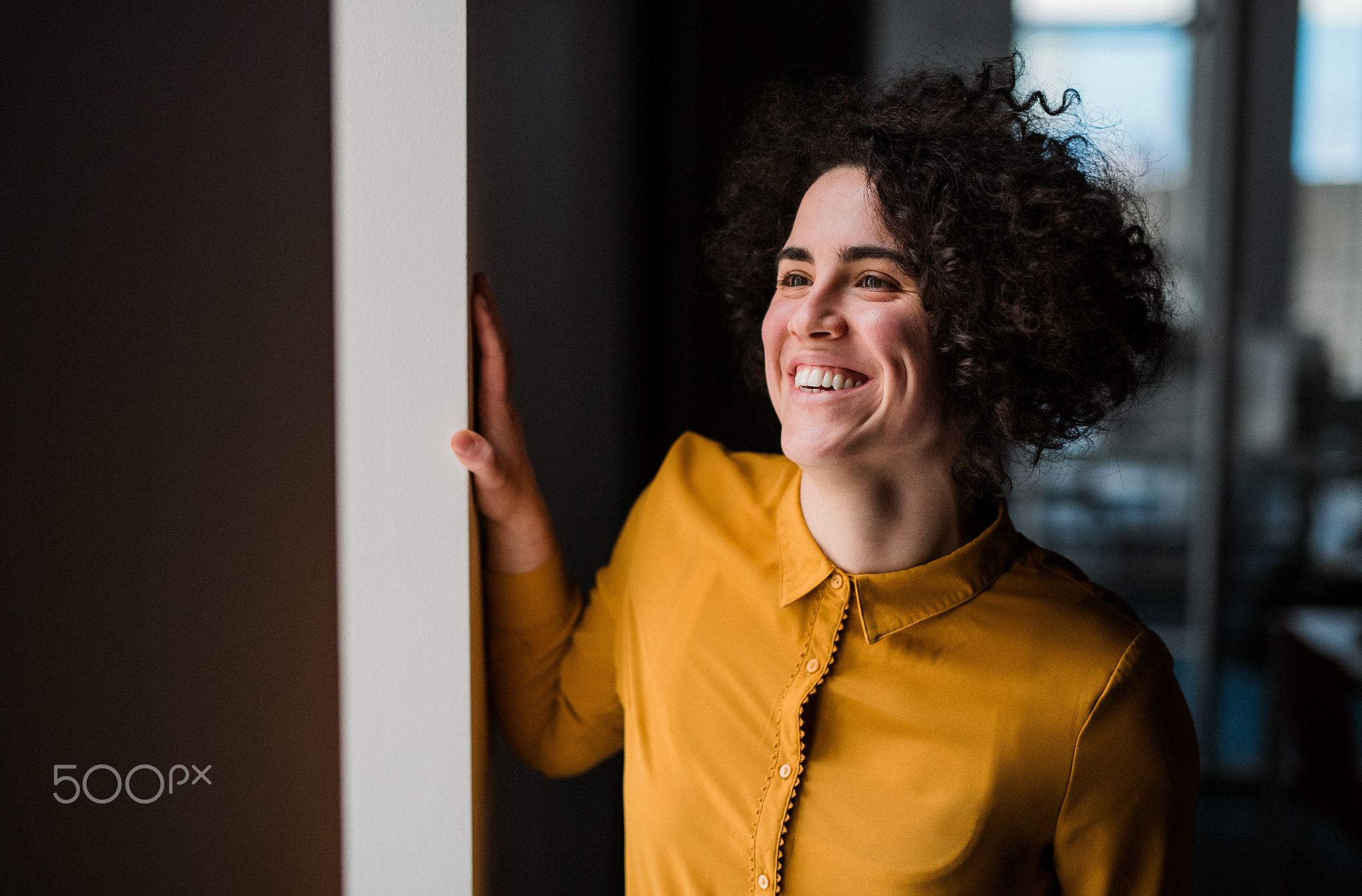 Portrait of a young businesswoman indoors in an office. Copy space.