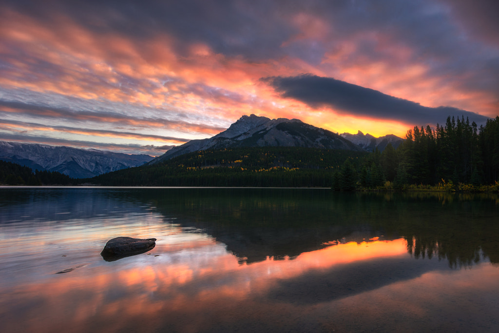 Two Jack Lake Sunrise by Annie Fu / 500px