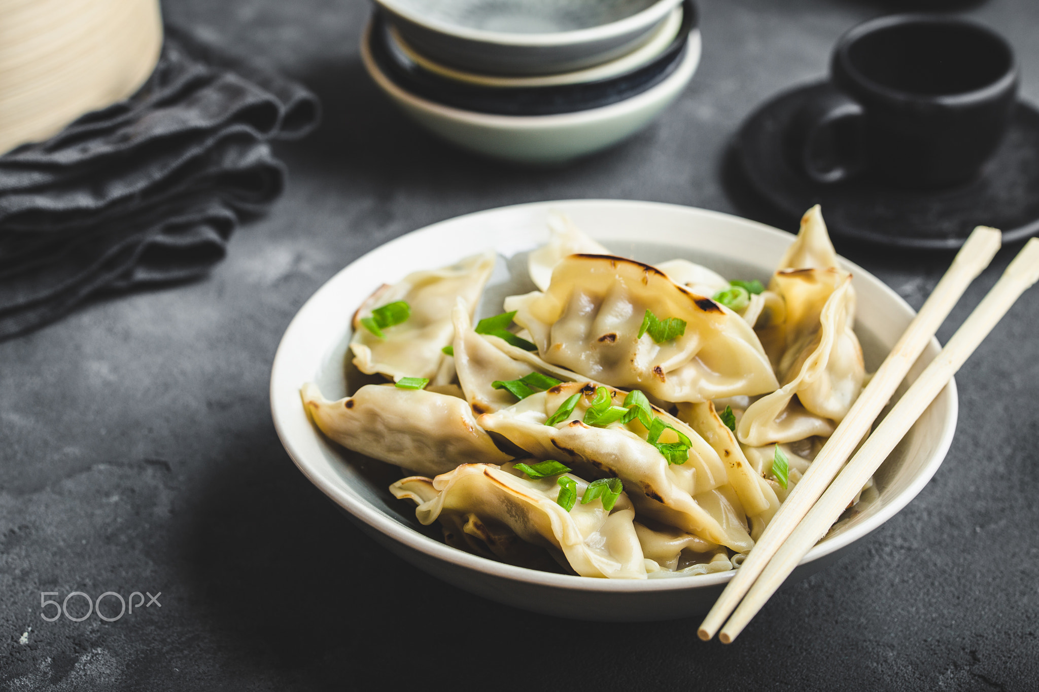 Asian dumplings in bowl