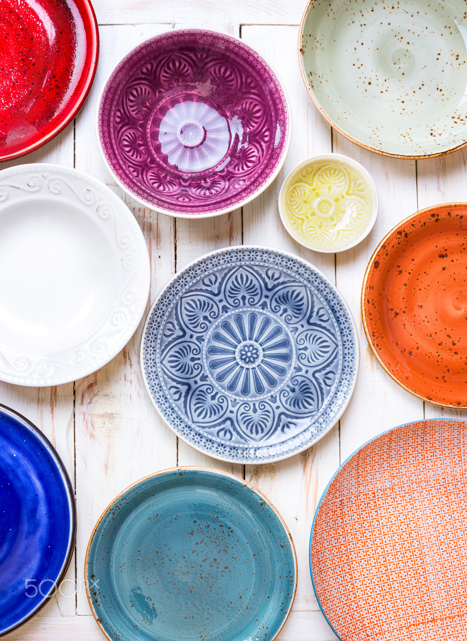 Set of different empty plates