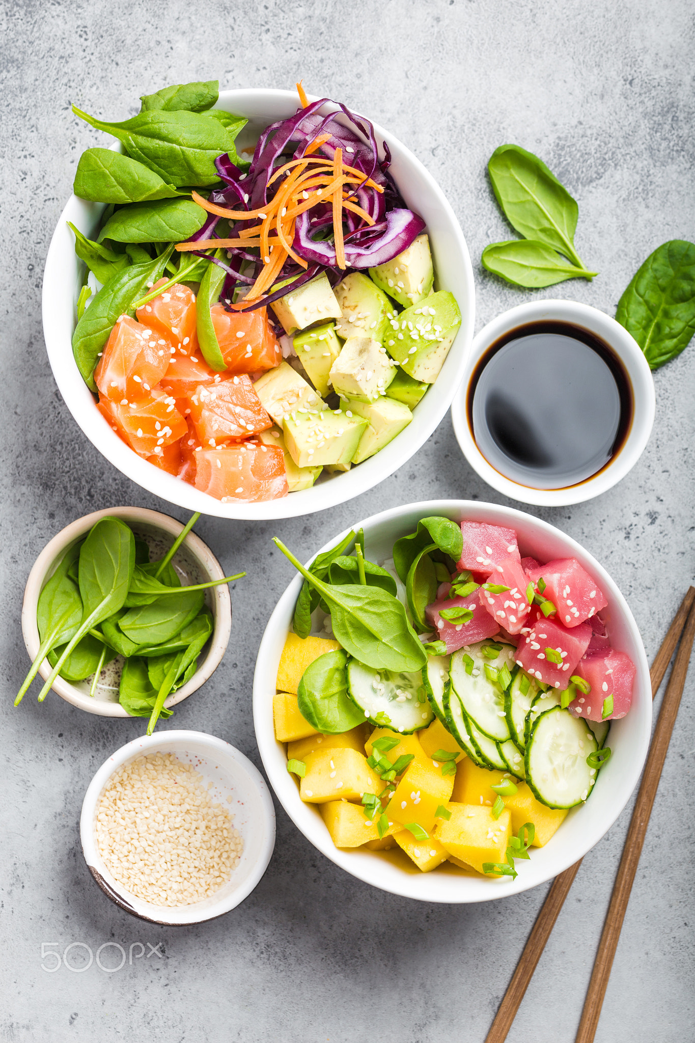 Poke bowls with fish