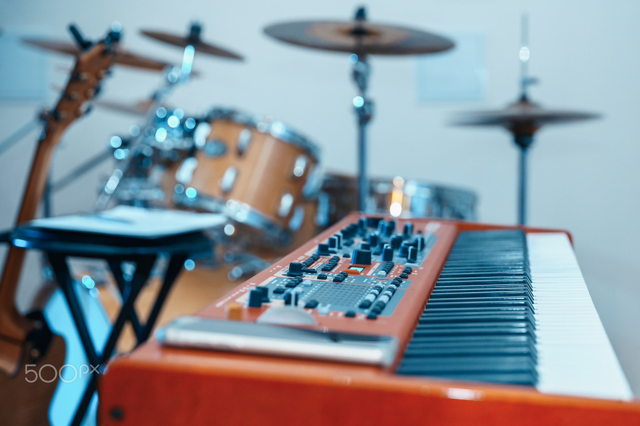 Electric piano at concert with the band