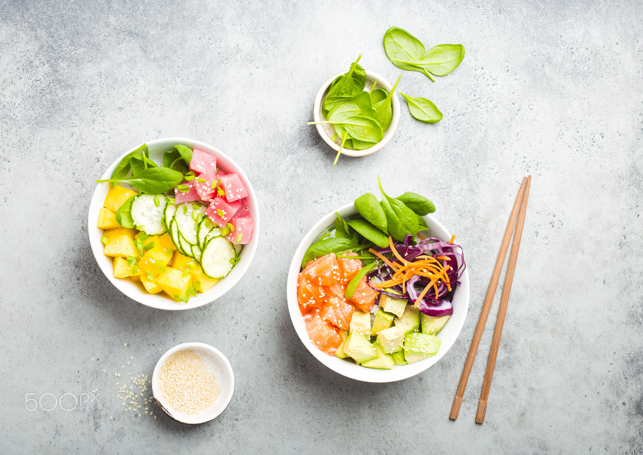 Poke bowls with fish