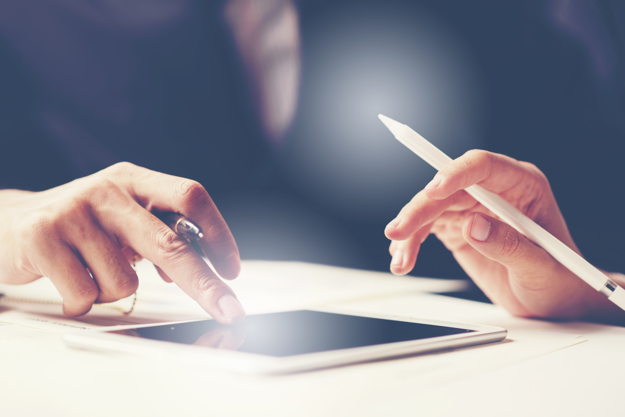 Business meeting time. Photo young account managers crew working